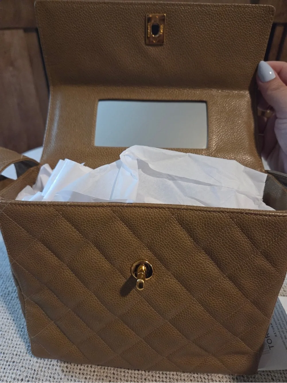 Rare Chanel sand beige caviar leather straight flap shoulder bag 24k gold - Picture 7 of 17